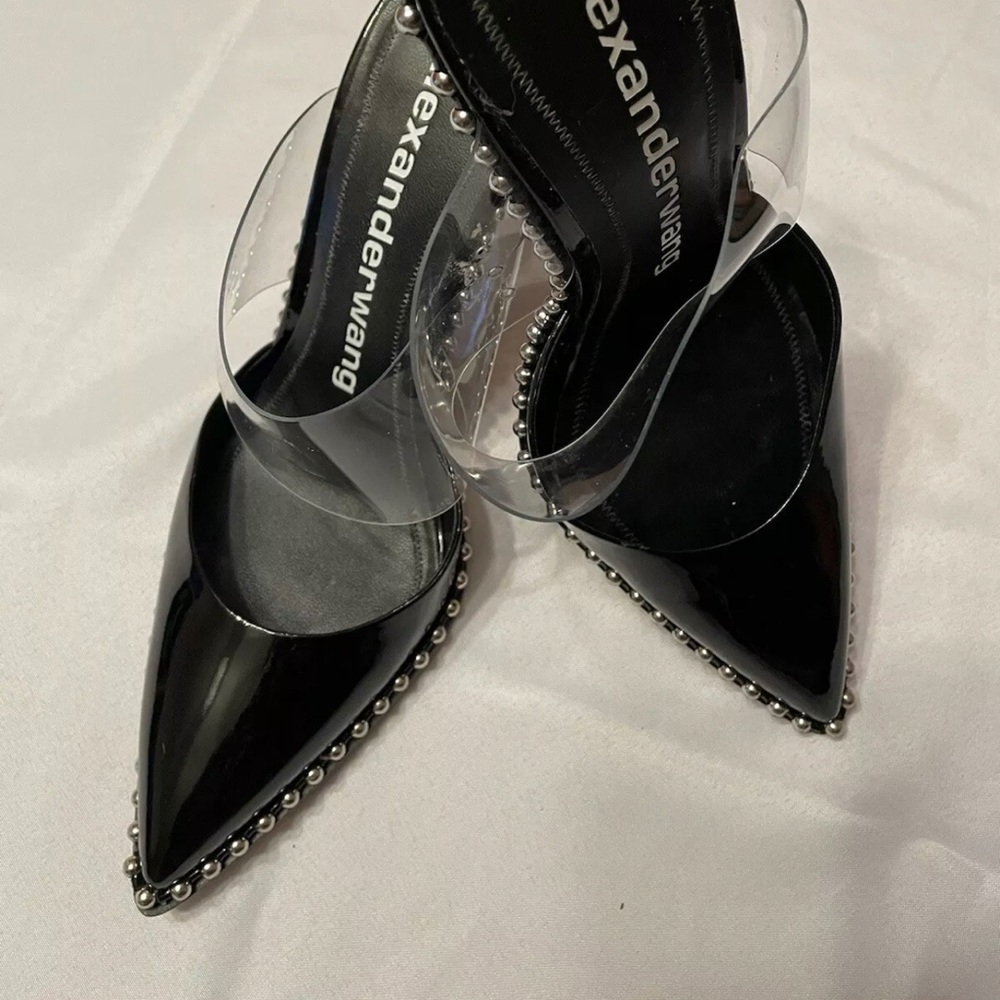 Alexander Wang Rina Black Patent Studded Slingback Mule - EU 41